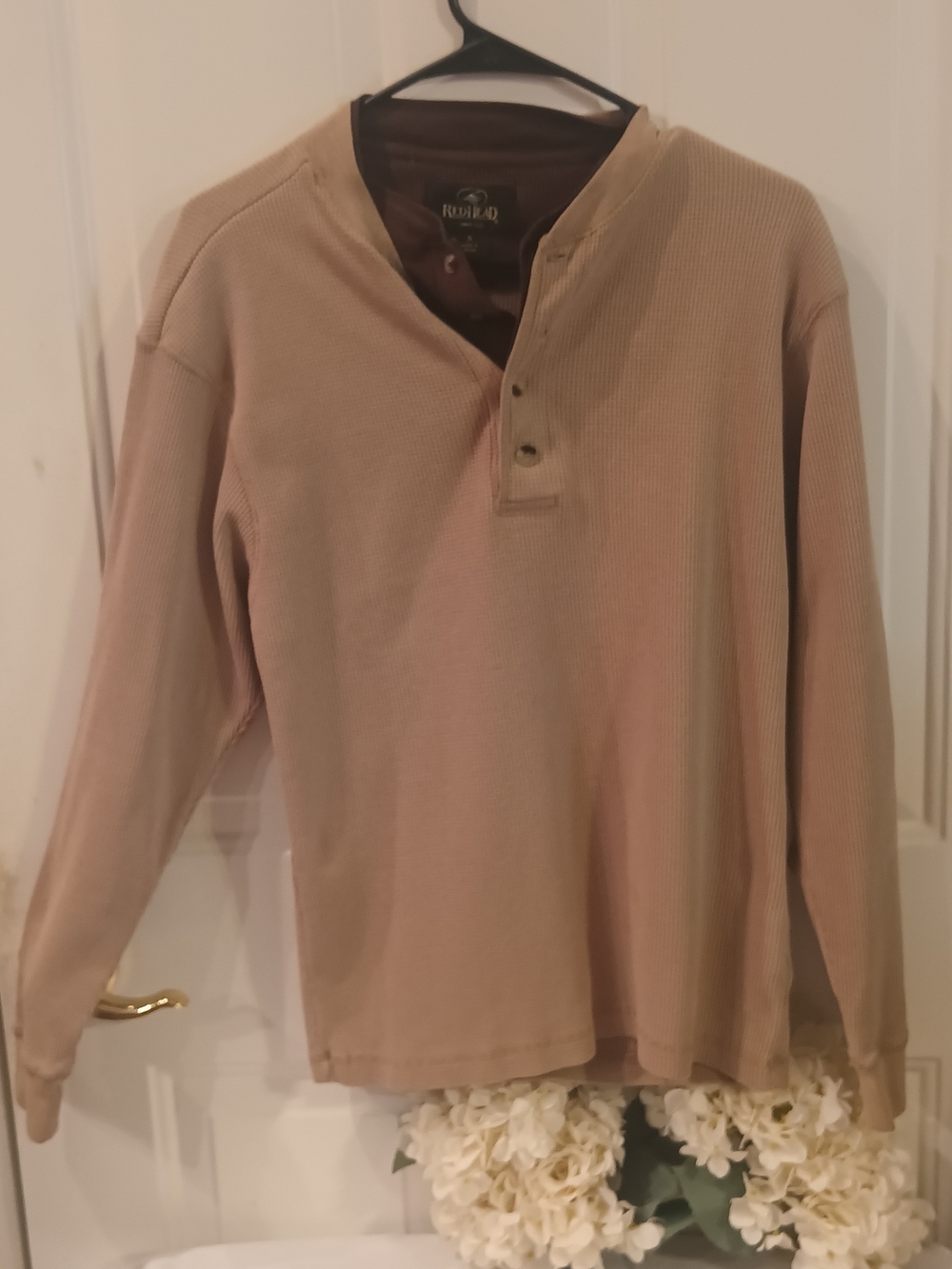 RedHead Men's Crewneck Henley Sweater in Beige